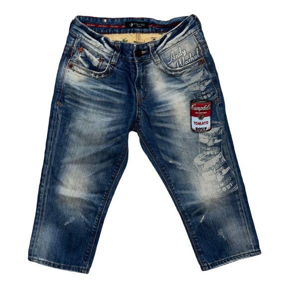 Rare Andy Warhol Campbell's Soup Distressed Capris 28 18 Hard to Find - Picture 2 of 9